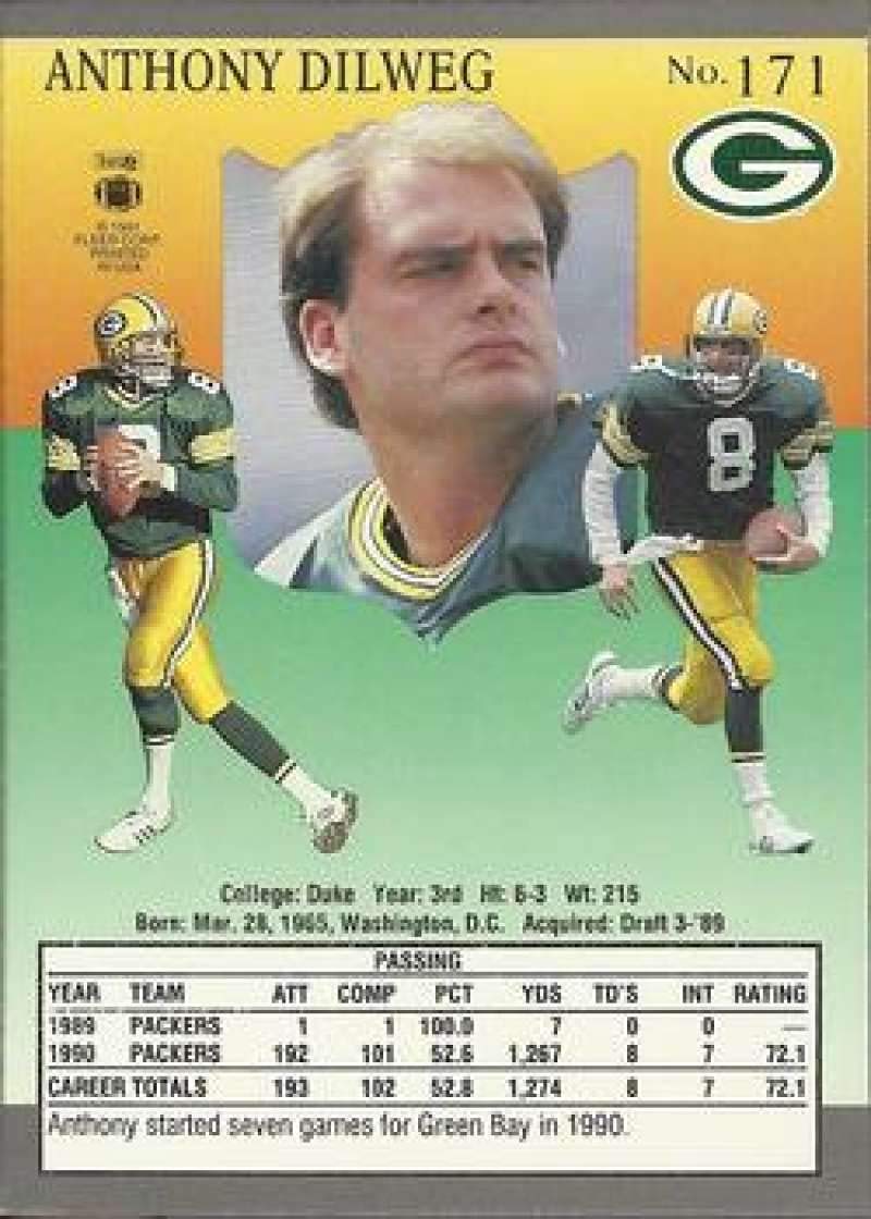 Amazon.com: 1991 Fleer Ultra #171 Anthony Dilweg Green Bay Packers